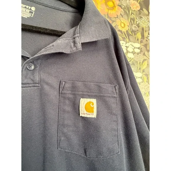 Carhartt Men's 2XL Tall Navy Blue Loose Fit Work Polo Shirt Pocket - Picture 3 of 7